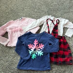 4 Piece LOT of Girls Size 4 & 4T Long Sleeve Shirts Buffalo Plaid Jumper Winter